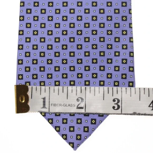 Drake's NWT Neck Tie Purple w Blackish Blue/Yellow/White Geo Pattern 100% Silk